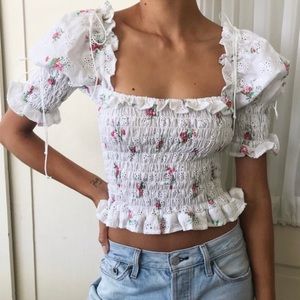 For Love and Lemons Tarte Eyelet Smocked Crop Top